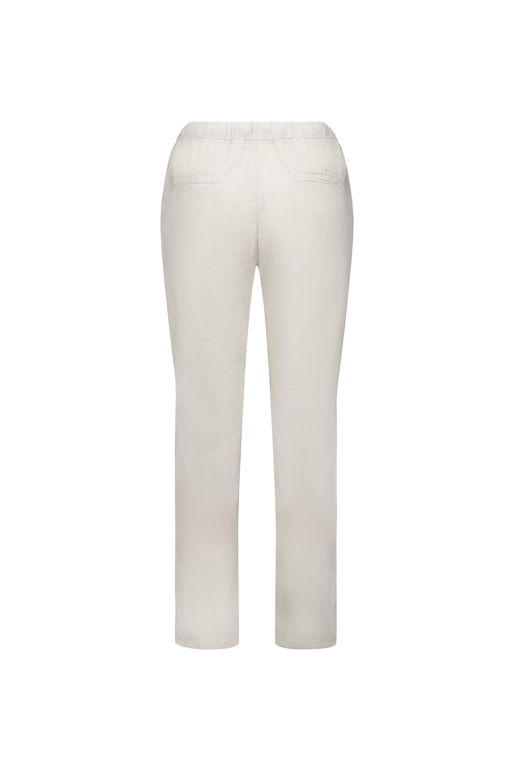 Back view of the Vassalli Leonie 7/8 Pant in Stone, featuring a straight-leg ankle grazer fit, elastic waistband, and two back pockets, shown against a plain white background.