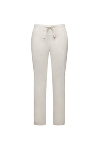 The Vassalli Leonie 7/8 Pant in Stone features a light beige hue, straight-leg cut, stretch fabric, and drawstring waistband. These ankle-grazer pants are showcased against a plain white background.