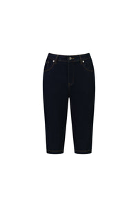 The Vassalli Alfa Short - Indigo Denim (Contrast Stitch) features a slim leg, classic five-pocket design, and visible stitching in stretch denim—perfect as a summer staple. Shown on a white background.