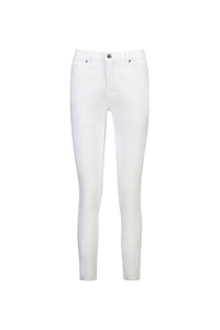 The Vassalli Tide Jean in white denim features a skinny leg, button and zip closure, front and back pockets, and a minimalist design, displayed on a plain white background.