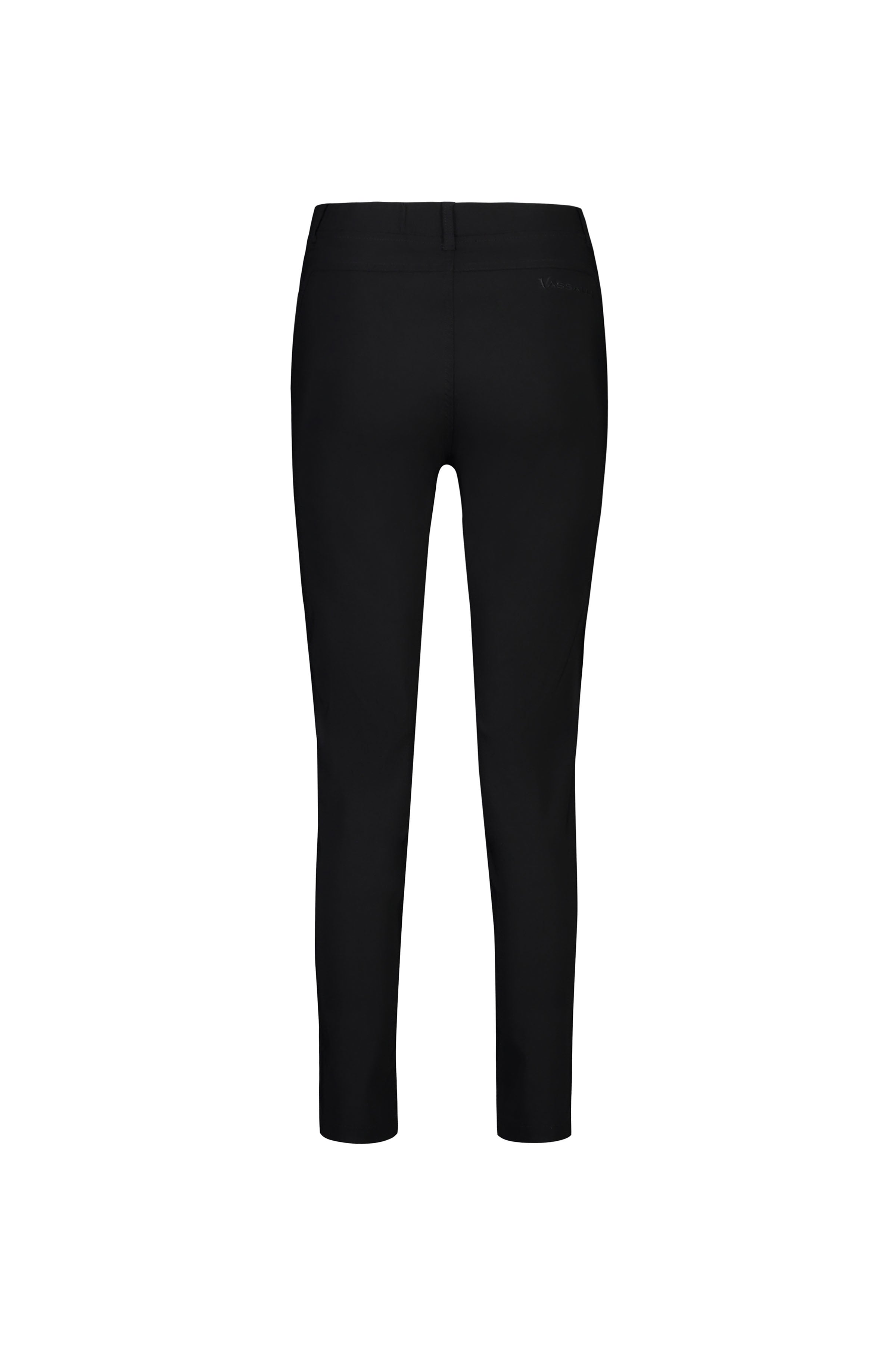 Back view of the Vassalli Concept Pant in black, shown against a white background. These pull-on pants feature a sleek, straight-leg cut and a clean design with no visible pockets or embellishments.