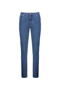 The Vassalli Onset Jean - Plain New Blue features a classic slim leg with button and zip closure, front and back pockets, and a straight cut, shown on a white background.