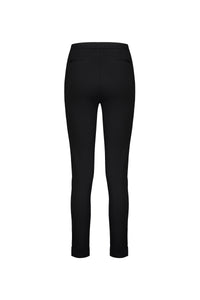 Back view of Vassalli’s Style Pant - Black, slim-fit and crafted from stretch fabric with two rear welt pockets and turned-up hems, shown against a plain white background.