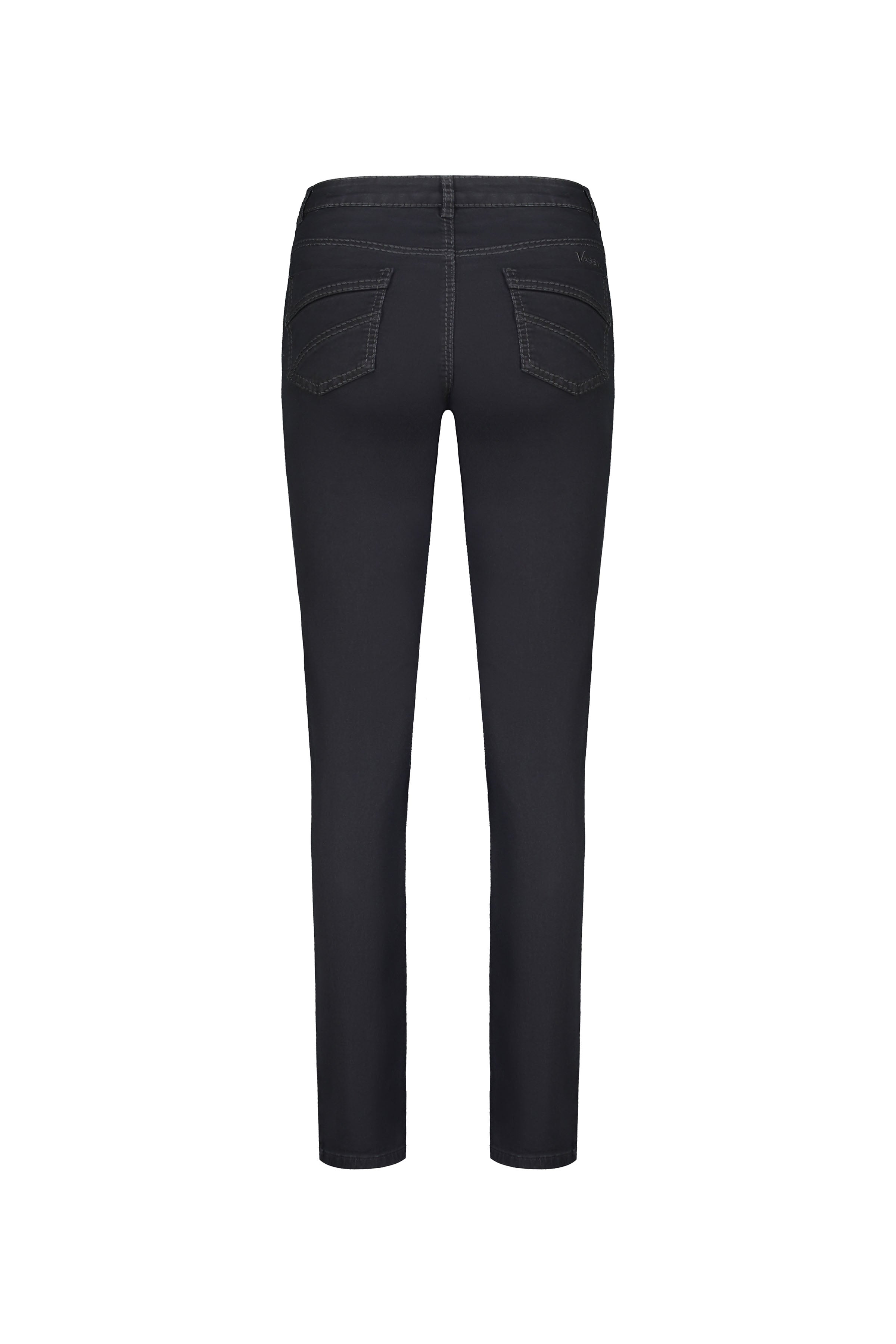 Back view of the Vassalli Tour Jean in black denim, showcasing a high rise straight leg fit, two back pockets, and visible stitching, displayed against a white background.