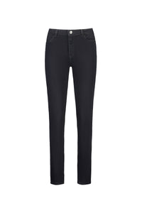 The Vassalli Tour Jean in black denim features a high-rise straight leg fit, front pockets, belt loops, button closure, and stitched detailing, shown against a plain white background.