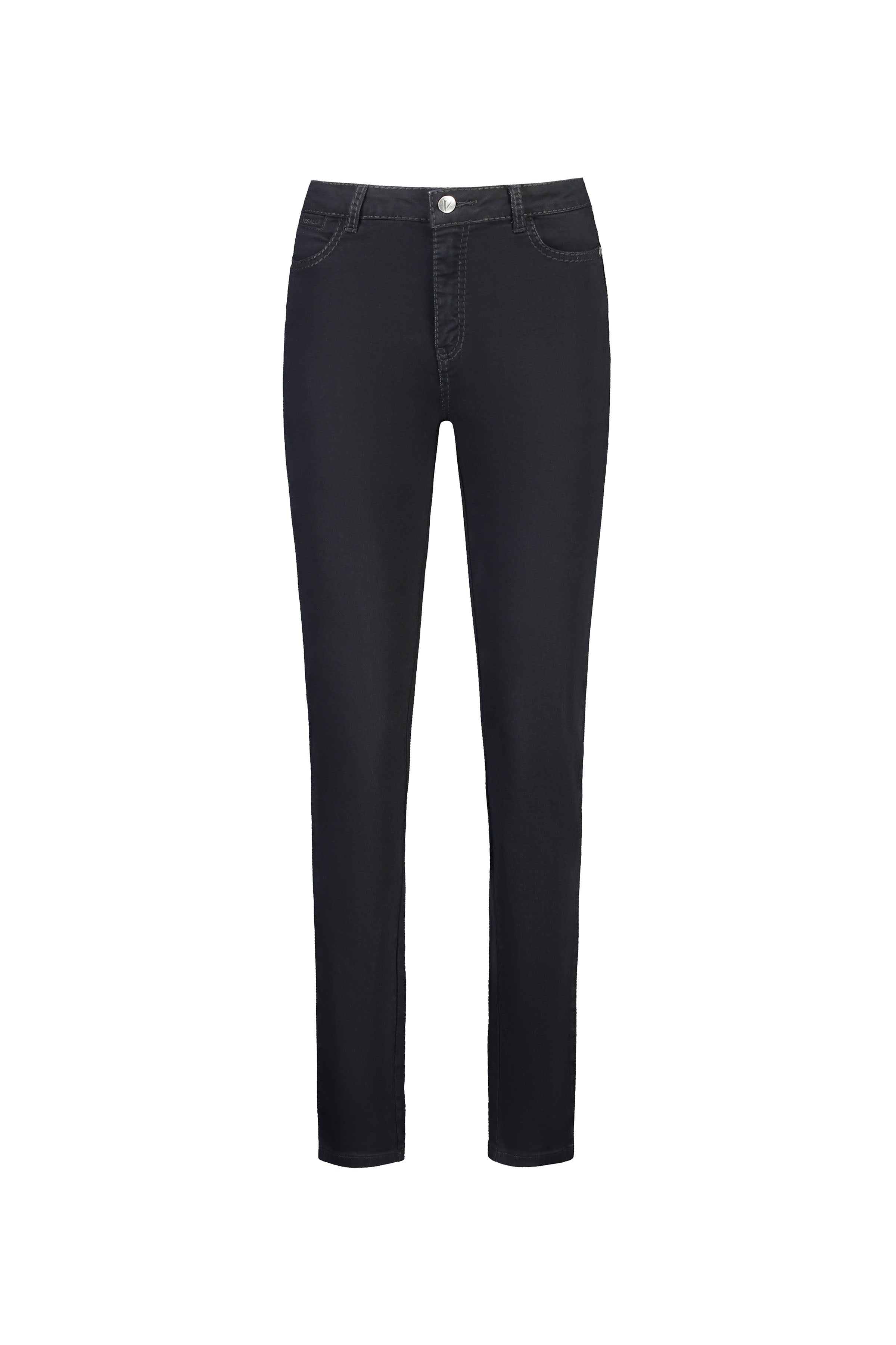 The Vassalli Tour Jean in black denim features a high-rise straight leg fit, front pockets, belt loops, button closure, and stitched detailing, shown against a plain white background.