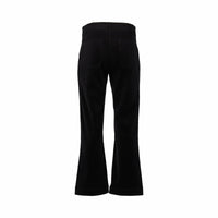 The Vassalli Daily Cord Pant in black, made from stretch fabric with slightly flared legs and two back pockets, is shown from the back against a plain white background.