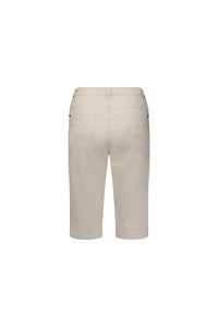 Back view of Vassalli’s Custom Lightweight Short in Pumice—beige, knee-length stretch cotton shorts with belt loops and two back pockets, showcasing a clean summer look against a white background.