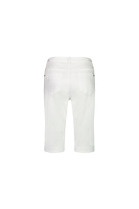 Back view of Vassalli Custom Lightweight Short in white, knee-length with two back pockets, shown on a plain white background—ideal for comfortable summer style.
