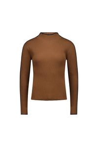KNEWE Label women's K2019 Cube Sweater Tobacco in Ink - close-up fabric detail
