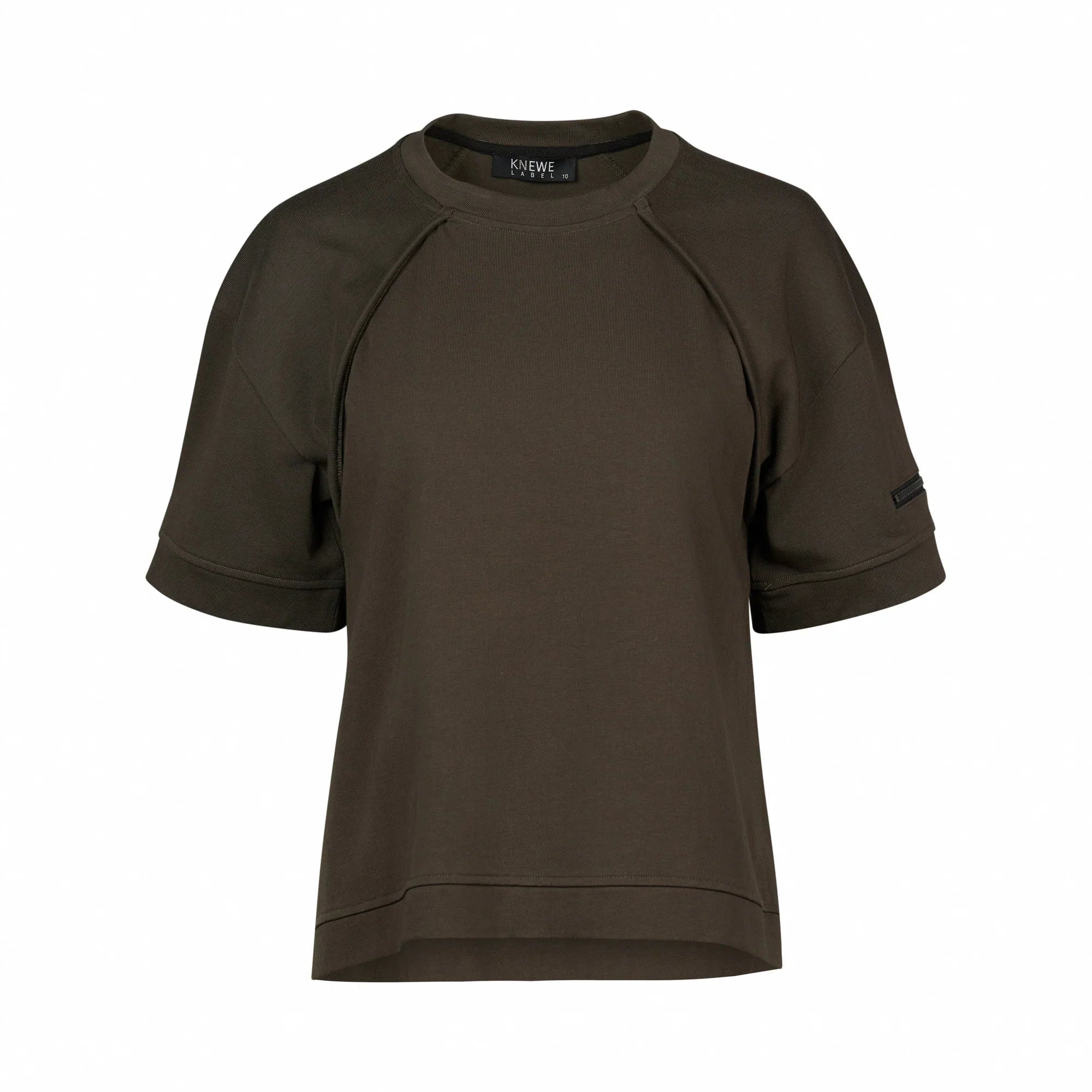 Fern green short sleeve cotton tee with crew neck and subtle stitched detailing