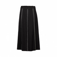 Black A-line knit midi skirt with vertical white contrast stitch details