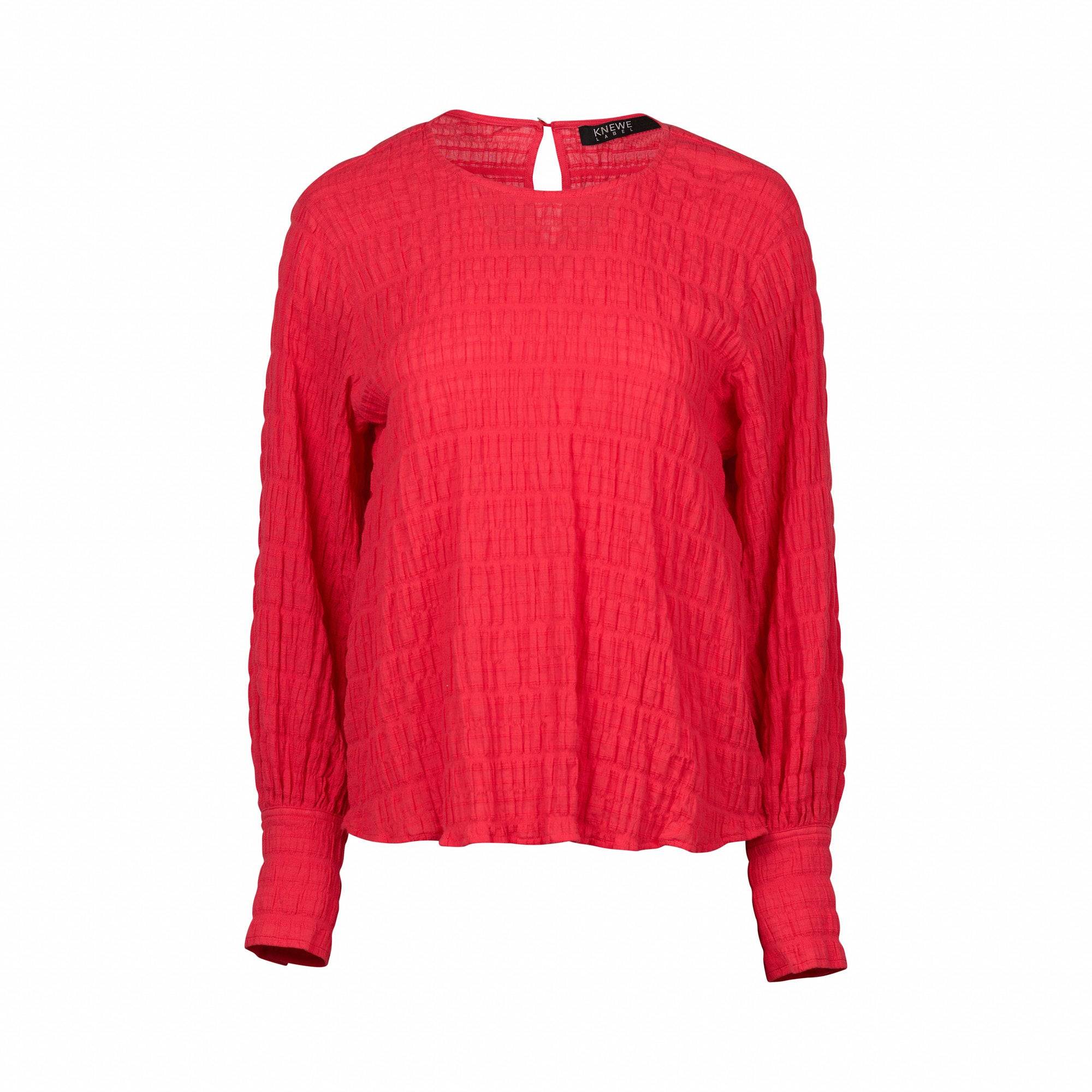 KNEWE Label women's K5075 Volume Top in Chilli - close-up fabric detail
