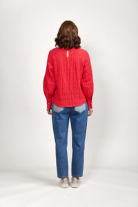 KNEWE Label women's K5075 Volume Top in Chilli - close-up fabric detail