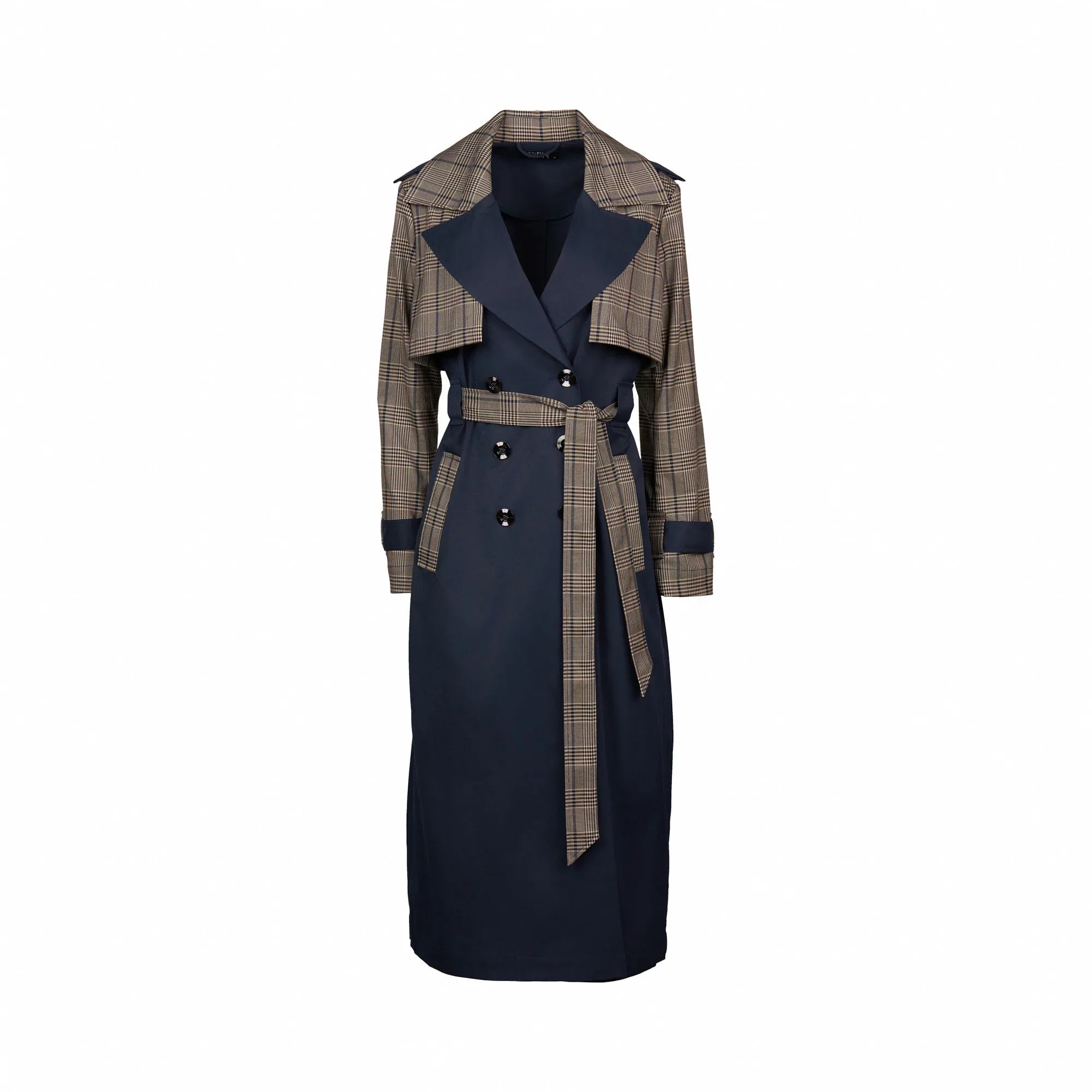 KNEWE Label women's K6036 Signature Trench Ink in Check - close-up fabric detail