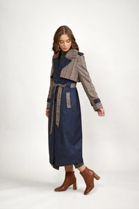 KNEWE Label women's K6036 Signature Trench Ink in Check - close-up fabric detail