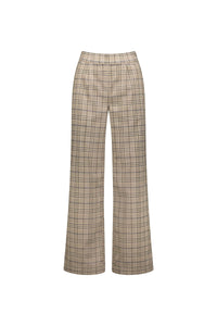 KNEWE Label women's K7073 Como Wide Pant Twig in Check - close-up fabric detail