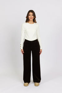 KNEWE Label women's K7089C Roxie Cord in Soot - close-up fabric detail