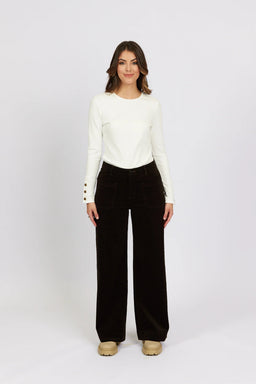 KNEWE Label women's K7089C Roxie Cord in Soot - close-up fabric detail