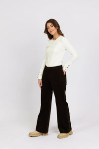 KNEWE Label women's K7089C Roxie Cord in Soot - close-up fabric detail