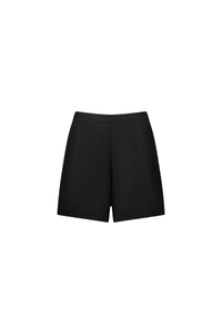 Front view of classic black fashion shorts on white background