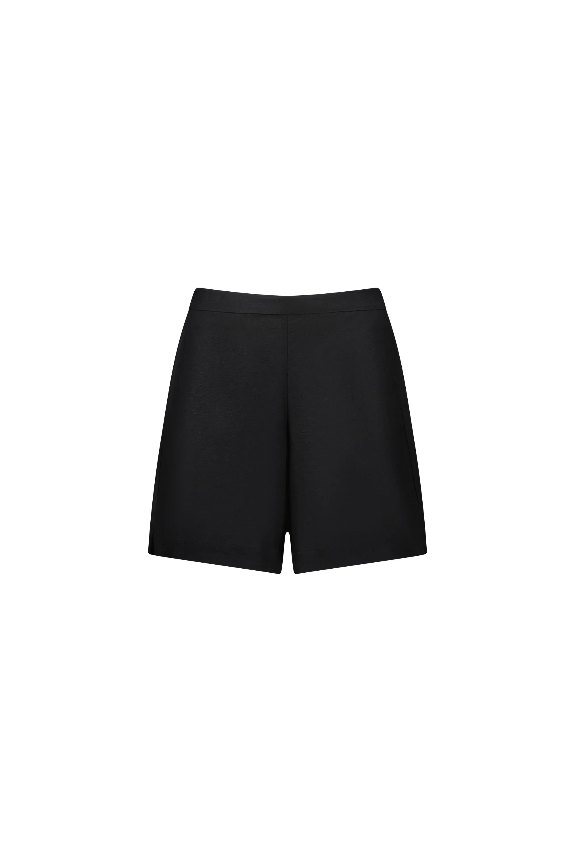 Front view of classic black fashion shorts on white background