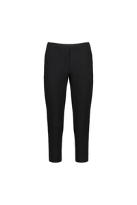 The Vassalli Paris Crop Pant - Black features a slim fit, straight cut, ankle-length design, and is made from stretch fabric, shown against a white background.
