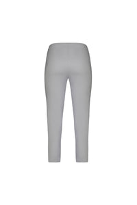 Back view of Vassalli Paris Crop Pant - Silver, an ankle-length, light gray style made in New Zealand, shown on a white background.