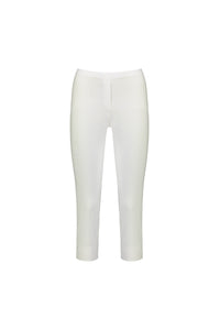 The Vassalli Paris Crop Pant in white features a slim fit, stretch fabric, flat front, and no visible pockets or embellishments, presented on a plain white background.