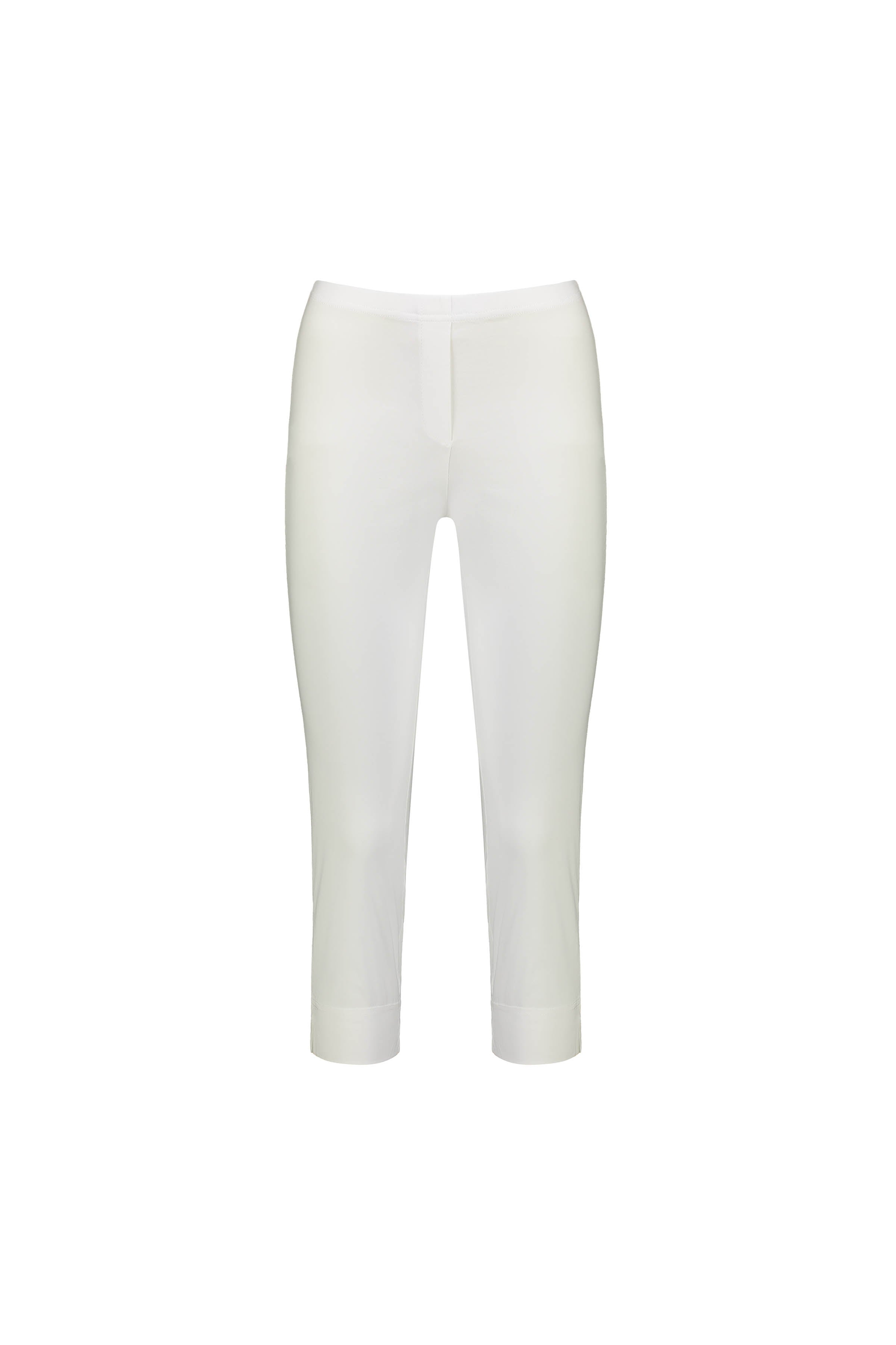 The Vassalli Paris Crop Pant in white features a slim fit, stretch fabric, flat front, and no visible pockets or embellishments, presented on a plain white background.