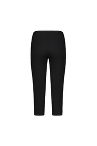The Vassalli Paris 3/4 Pant in Black, shown from the back against a white background, features a high waist, stretch fabric, and a sleek design with no visible patterns.