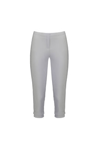 The Vassalli Paris 3/4 Pant in Silver features a mid-rise, fitted silhouette, flat front, and subtle seam details in comfortable stretch fabric—shown on a plain white background.