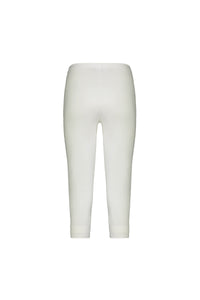 Back view of the Vassalli Paris 3/4 Pant in white, featuring a mid rise, fitted design, plain waistband, and stretch fabric for comfort, shown on a plain white background.