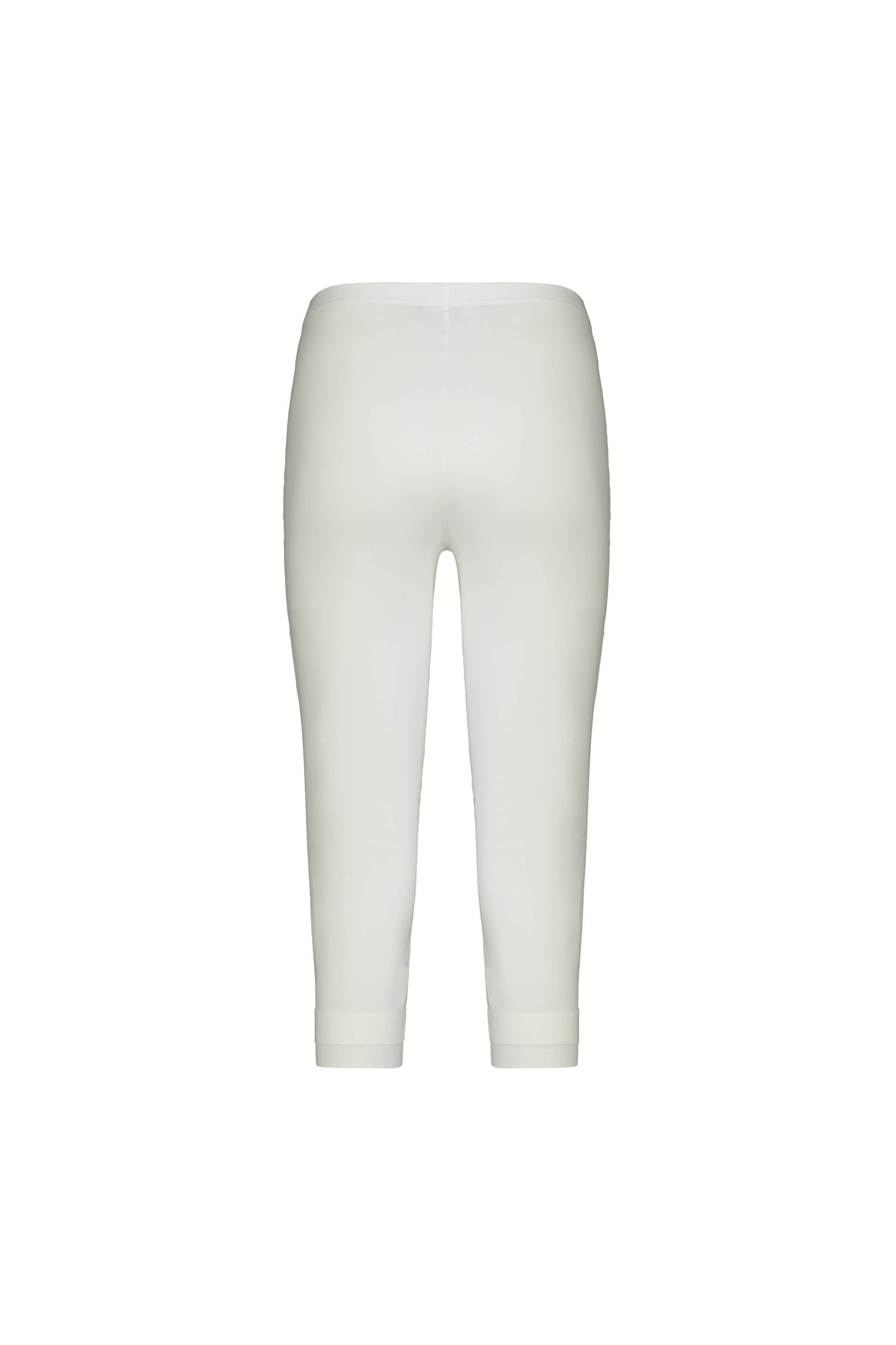 Back view of the Vassalli Paris 3/4 Pant in white, featuring a mid rise, fitted design, plain waistband, and stretch fabric for comfort, shown on a plain white background.