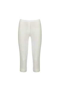 The Vassalli Paris 3/4 Pant in white features a slim fit, mid rise waist, and cropped legs. Made from stretch fabric for all-day comfort, this style is part of the exclusive Paris Collection and shown on a plain white background.