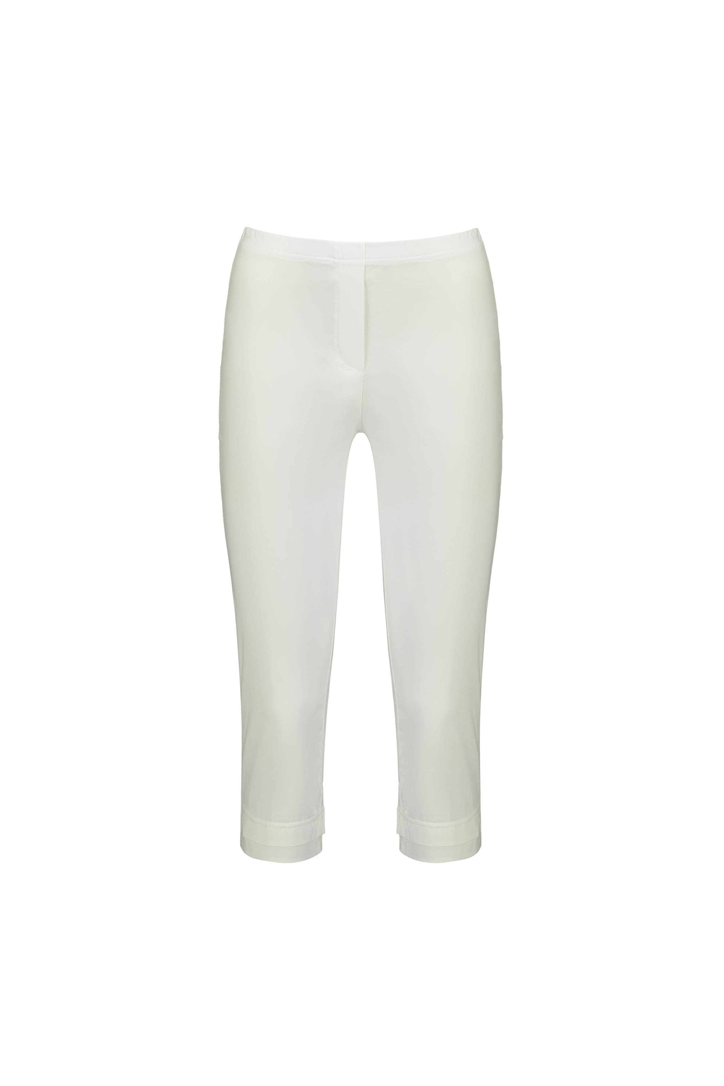 The Vassalli Paris 3/4 Pant in white features a slim fit, mid rise waist, and cropped legs. Made from stretch fabric for all-day comfort, this style is part of the exclusive Paris Collection and shown on a plain white background.