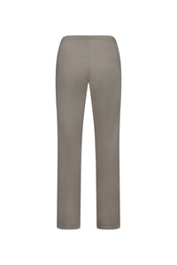The Vassalli Paris Full Length Pant in Latte features a straight-leg design, crafted in New Zealand from stretch fabric, shown from the back against a white background.
