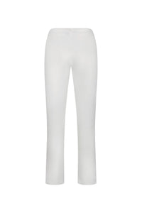 The Vassalli Paris Full Length Pant - White features a slim, fitted design in stretch fabric for comfort, with no visible pockets or embellishments. Shown against a plain white background.