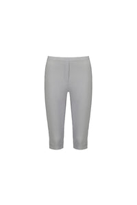 The Paris Short - Silver by Vassalli is a gray, knee-length fitted short from the Paris Collection, made with stretch fabric for comfort. Mid-rise and minimalistic, it features a clean front with no visible pockets or embellishments.
