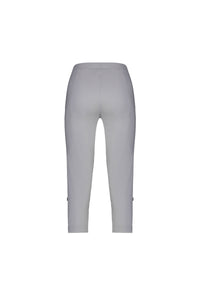 Back view of the Vassalli Paris 3/4 Cargo Short in Silver, featuring a fitted waistband and straight legs, made from stretch fabric and displayed on a white background.