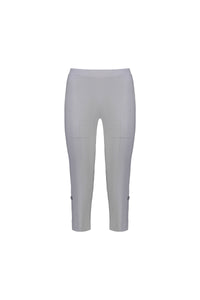 The Vassalli Paris 3/4 Cargo Short in Silver features a light grey shade, cropped length, flat waistband, seam details, and button accents at the hem. Made in New Zealand from stretch fabric and shown on a plain white background.