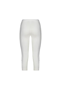 The Vassalli Paris 3/4 Cargo Short in White is shown from the back on a plain white background, featuring a high waistband and fitted stretch design that ends below the knee for a sleek, comfortable fit.