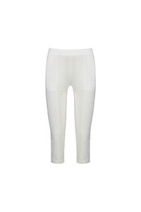 The Vassalli Paris 3/4 Cargo Short in white features a fitted, straight-leg cut, stretch fabric, mid-rise fit below the knee, seam detailing, and is part of the elegant Paris Collection. Displayed on a plain white background.