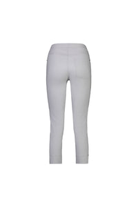 Back view of Vassalli Paris Tour Capri - Silver, ankle-length stretch pants with elastic waistband and two back pockets, shown on a white background.