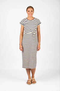 KNEWE Label women's K1047 Parker Dress Cream in Ink - close-up fabric detail