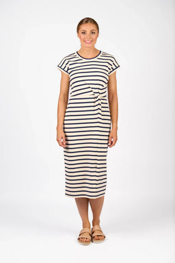 KNEWE Label women's K1047 Parker Dress Cream in Ink - close-up fabric detail