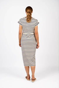 KNEWE Label women's K1047 Parker Dress Cream in Ink - close-up fabric detail
