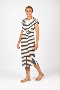 KNEWE Label women's K1047 Parker Dress Cream in Ink - close-up fabric detail