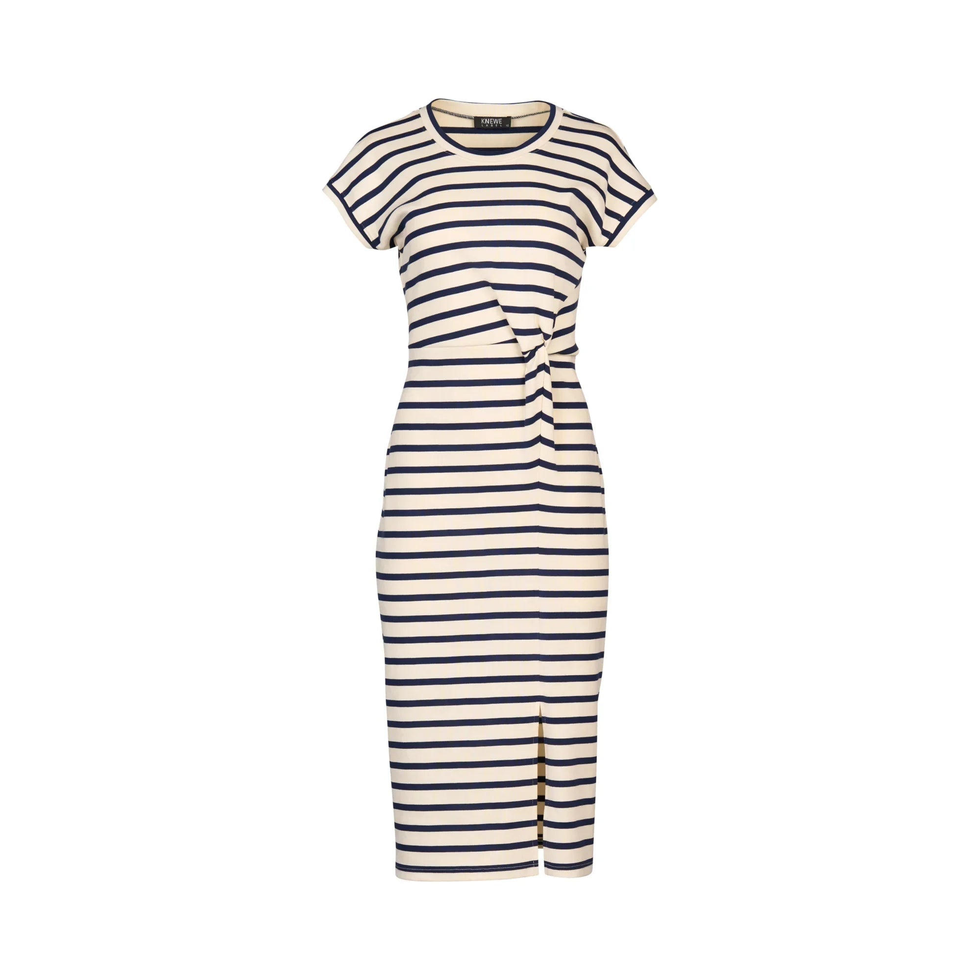 KNEWE Label women's K1047 Parker Dress Cream in Ink - close-up fabric detail