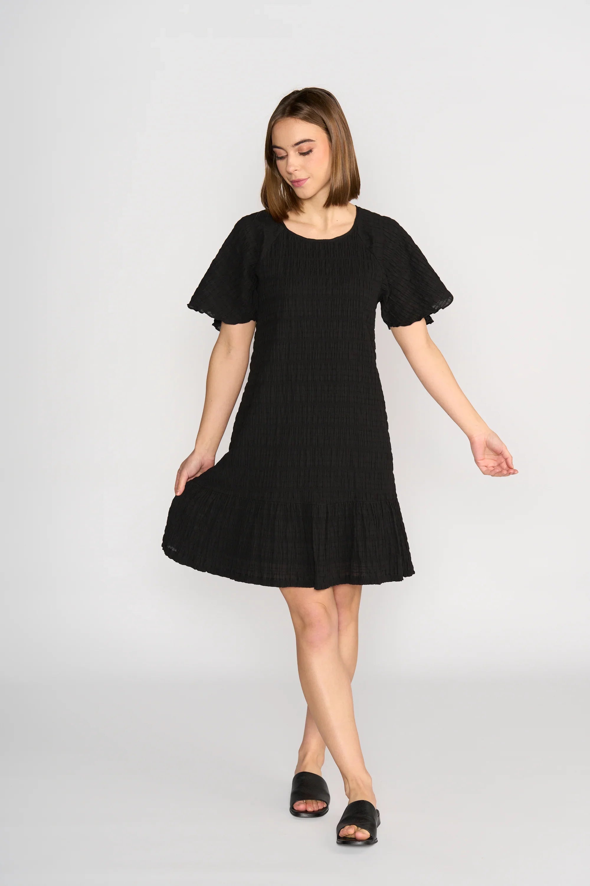 KNEWE Label women's K1048 Eclipse Dress Black in Texture - close-up fabric detail